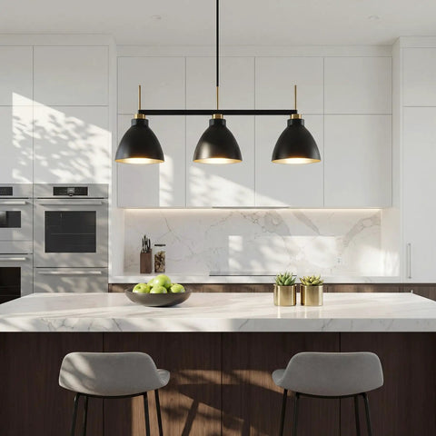 Black And Gold 3 Light Linear Kitchen Island Pendant With Adjustable Rods over modern kitchen island