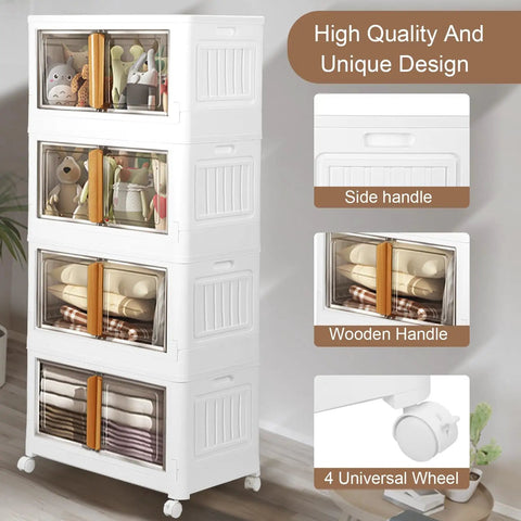 Real Solid 4 Tier Stackable Plastic Storage Bins With Tight Lids And Smooth Casters Foldable Closet Organizers For Home Office Kids Toy Caddy Or College Dorm Organization Pack
