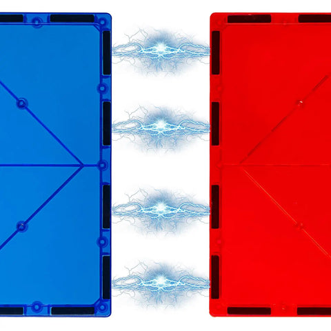 Blue and red tiles from 12 Piece Large Magnetic Tiles Set For Kids Jumbo 5.9 Inch Magnetic Base Plates STEM Building Blocks