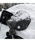 Badass Waterproof EV Charger Cover With Dual Magnetic Strips For Sun And Rain Defense Universal Fit For All Electric Cars over charging port in snow.