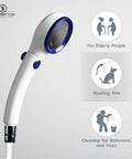 Sink Hose Sprayer Attachment For Bathroom And Kitchen Faucets, white handshower with ergonomic design and pet washing icons.