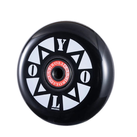 YOLO Inline Skate Wheels 80mm x 24mm 85A Urethane Durable Replacement For Indoor And Outdoor Skating, single wheel close-up