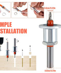 Diagram showing assembly of drill bit with measurements for simple installation on wood surface