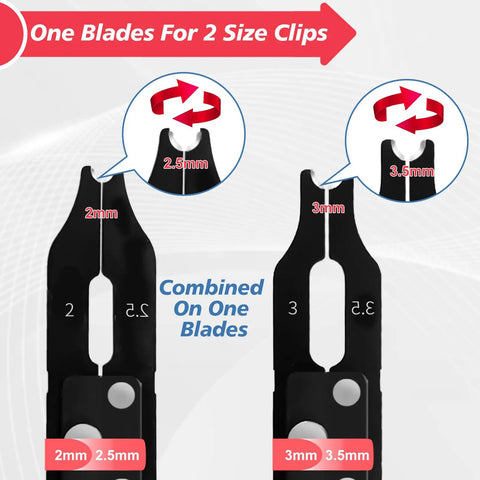 Pro Grade Clip Assortment Kit With Removal And Installation Tool 350 Pcs, blade showing 2mm-2.5mm and 3mm-3.5mm sizes