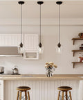 Matte Black Pendant Light For Kitchen Island With E26 Base And Adjustable Cable, Glass Cylinder Shade, Sleek Modern Pendant Fixture