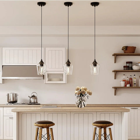 Matte Black Pendant Light For Kitchen Island With E26 Base And Adjustable Cable, Glass Cylinder Shade, Sleek Modern Pendant Fixture