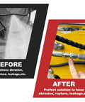 Comparison image showing before and after using Two Piece Hydraulic Quick Coupling Adapters M14 To M16 For Mini Excavator Hoses.