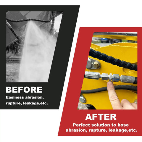 Comparison image showing before and after using Two Piece Hydraulic Quick Coupling Adapters M14 To M16 For Mini Excavator Hoses.