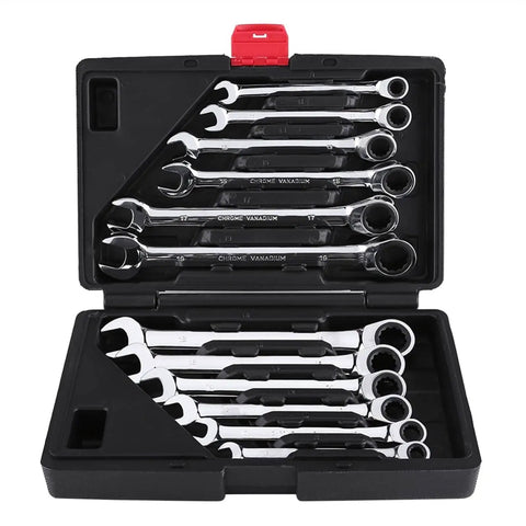 Ratchet Spanner Set With Metric Wrenches For Home Garage Use, Easy Grip Hand Tools Kit For Tight Spaces, 12 Piece Boxed