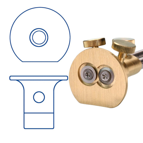 Close-up of brass head and dual blade design of Dead On Double Blade Marking Gauge Kit, ideal for precise wood layouts.