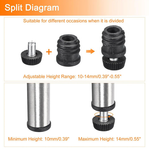 Split diagram of Four Pack Round Tube Leveling Feet Inserts With M6 Thread For 16mm Tube End Caps Plugs Adjustable Height 10 To 14mm