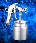 Heavy Duty Adjustable Pneumatic Paint Sprayer Built Like A Beast With Ergonomic Handhold, silver metal design for precise spraying.