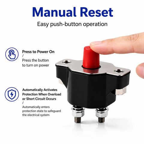 Heavy Duty 50 Amp Push Button Circuit Breaker Direct Drop In Replacement For Volvo Penta Mercruiser And Sierra Marine Systems with manual reset.