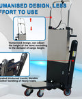 Upgraded Electric Stair Climbing Hand Truck With Heavy Duty Track Design features adjustable lever height and thickened tracks for easy load handling.
