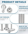 20 Pack Size 10 2-1/2 Inch Button Head Socket Cap Bolts Built With Kickass 304 Stainless Steel 18-8 Hex Drive Hardware, detailed view of smooth bolts.