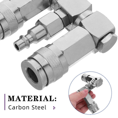360 Degree Swivel 2 Way Air Hose Splitter With Nickel Plated Steel Pneumatic Fitting Universal Quick Connect Manifold For Air Compressors And Industrial Use Heavy Duty Easy Install, close-up view of a nickel-plated steel fitting highlighting swivel design.