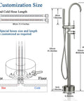 Diagram of Freestanding Tub Faucet With Hand Shower In Brushed Nickel Floor Mounted Bathtub Filler Set With Dual Handles 180 cm Shower Hose