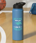 Let A Girl Show You How To Hang Glide Inspired Hang Gliding Stainless Steel Insulated Water Bottle on a gym floor.