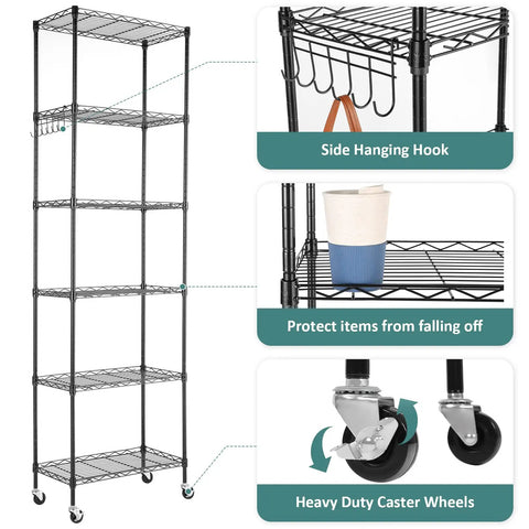 Heavy Duty 6 Tier Wire Shelving Unit Built For Badass Home Garage Organization With Smooth Rolling Casters And Fully Adjustable Levels Durable Black Storage Rack