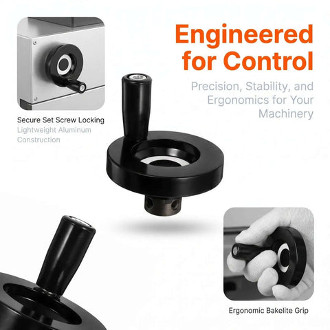 Dual Installation Black Bakelite And Aluminum Alloy Crank Handle Grip for Milling Machines shown in ergonomic close-up