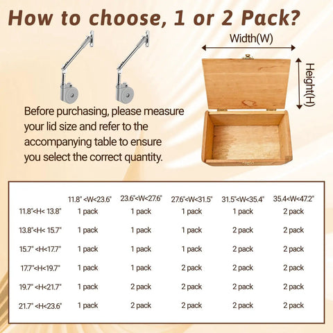 Diagram with 2 Pack 105 Degree Lid Stay With Soft Close Hinges, showing measurement guide for toy boxes and storage chests.