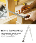 Person using Pro Grade Stainless Steel Taper Welding Gauge for gap and depth measurement on wooden project