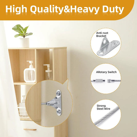 Rock Solid Furniture Anchors 10 Pack Anti Tip Wall Straps for Baby Proofing featuring stainless steel bracket and strong wire.