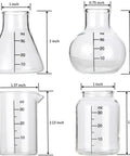 Mini Beaker And Flask Shot Glass Set With Realistic Lab Markings, Perfect Gift For Chemistry And Bio Grads, Nurses And Doctors, Clear 2 To 2 And One Eighth Inches Tall, Pack Of 4 Assorted, showing measurements