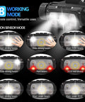Rechargeable LED Headlamp With Motion Sensor, 1000 Lumen Beast Mode Bright Light showing 18 working modes