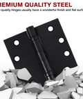 Rock Solid Heavy Duty Matte Black Square Door Hinges Four Point Five Inch Ball Bearing Design on a bed of rocks, showing steel finish.