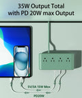All In One Power Strip With 6 USB Ports And 4 AC Outlets, 5 Ft GaN Fast Charging Station, USB-C PD 3.0, Charges Up To 10 Devices, No Fuss Power Hub For Home Office Dorm And Travel, PD20W Ready, green 4-outlet desk charger with phone and tablet