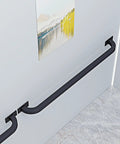 Top Shelf Galvanized Steel Pipe Handrail With Wall Mount Kit Built Ridiculously Solid For Indoor Outdoor Stairs Deck Porch, black rail mounted on wall.