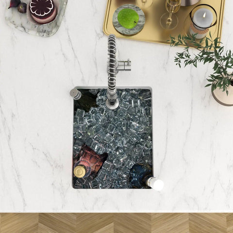15 x 17 Inch Undermount Bar Sink In 16 Gauge T304 Stainless Steel, Single Bowl Wet Prep Kitchen Sink filled with ice and bottles