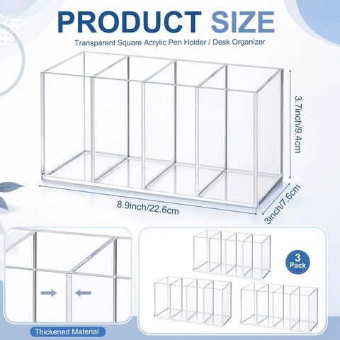 Clear Acrylic Desk Organizer Set 3 Pack With 4 Compartments dimensions and design detail