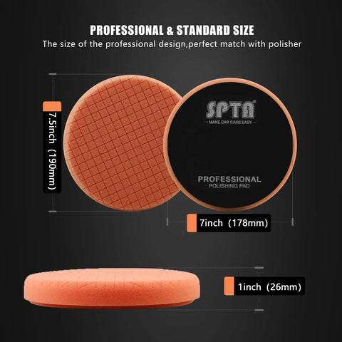 Five Piece Seven Point Five Inch Buffing Polishing Pad Kit For Car Buffer Polisher With design detail and measurements