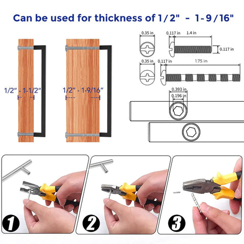 12 Pack 10 Inch Square Kitchen Cabinet Handles Matte Black Pulls for Cupboards and Drawers installation steps and diagram.