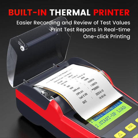 BST500 Car Battery Tester With Printer For 12V And 24V Rigs, Auto Battery Load Tester And Cranking Charging System Analyzer, Printed Diagnostic Reports For Cars, Trucks, SUVs, Motorcycles, RVs And More built-in thermal printer printing report