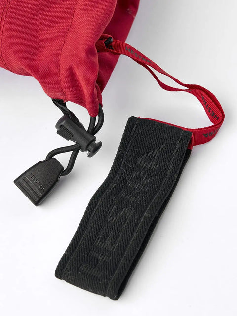 Detailed view of the strap and fastening on Army Leather Heli Ski Glove For Freeride Skiing And Mountaineering, Classic 3 Finger Snow Mitt