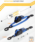 Blue Retractable Ratchet Straps, 1 Inch by 4 Foot, Heavy Duty Boat Transom Tie Downs Pack Of 2 With 2400 Lbs Breaking Strength