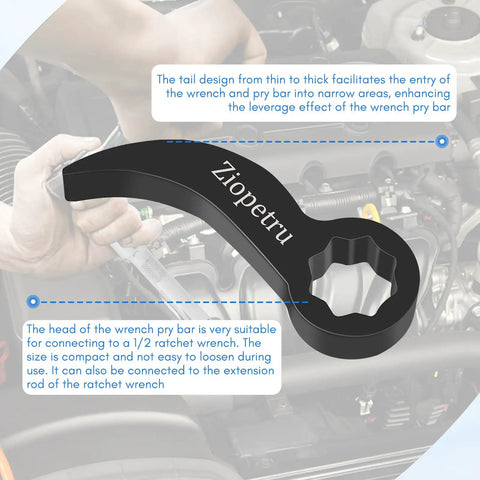 Pry Bar Wrench Adapter Head For One Half Inch Drive Crowbar Adapter Tool And Ratchet Attachment in auto repair setup.