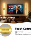 Top Shelf Gold Rechargeable Wall Sconces Pair Wireless Battery Powered LED Wall Light with remote control for modern living room.