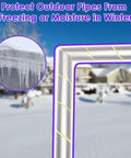 Two Pack 32.8 Ft Pipe Insulation Wrap For Outdoor Pipes, foam and foil tube shown with winter landscape background