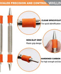 Professional Grade Spring Loaded Dual Head Nail Setter And Center Punch Workhorse Built From Heat Treated Steel For Tough Woodworking Jobs That Throw Kickin Force And Require Zero Finesse Setup with non-slip plastic grip.