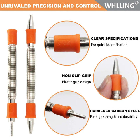 Professional Grade Spring Loaded Dual Head Nail Setter And Center Punch Workhorse Built From Heat Treated Steel For Tough Woodworking Jobs That Throw Kickin Force And Require Zero Finesse Setup with non-slip plastic grip.