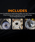 Components of Beefed Up Outer Axle Knuckle Tube Seal Kit with Inner Seal Snap Ring Needle Bearing and Thrust Washer for Ford