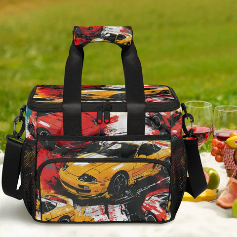 Insulated Picnic Backpack Lunch Bag For Food And Drinks With Spacious 12x9x10 Inch Interior, Leakproof Cooler Compartment, Retro Car Style