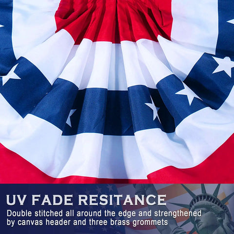 Close-up of Patriotic Pleated Fan Banner with Canvas Header and Brass Grommets for Indoor Outdoor Decor, American Half Flag Bunting