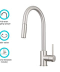 RV Ready Pull Down Kitchen Faucet with One Hand Lever, Detachable Spray Head, and Optional Deck Plate in Brushed Satin Nickel