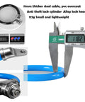 Two Pack 11mm Bike Lock Set With 7 Pin Zinc Alloy Ring Lock And Keys Lightweight 112g Cable Combo detailing size and components