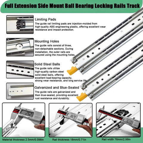 Heavy Duty Bottom Mount Drawer Slides With 500 Lb Capacity Full Extension Built Of Cold Rolled Steel Beefy Rails for measurement details